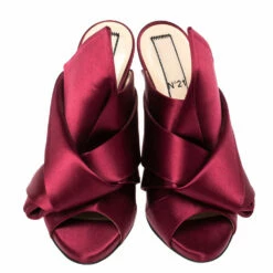 N21 Burgundy Satin Raso Knot Peep Toe Mules Size 38 Women Sandals -N21shop luxury women n21 used shoes p315331 004