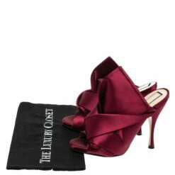 N21 Burgundy Satin Raso Knot Peep Toe Mules Size 38 Women Sandals -N21shop luxury women n21 used shoes p315331 009
