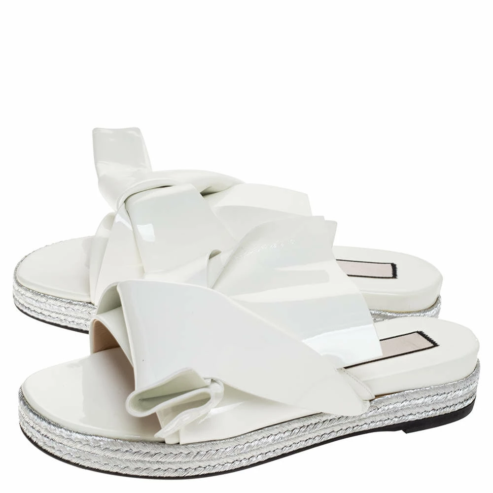 N21 N°21 White Patent Leather Knotted Flat Slides Size 38 Women Flats N21 N°21 White Patent Leather Knotted Flat Slides Size 38 Women Flats -N21shop luxury women n21 used shoes p316316 001