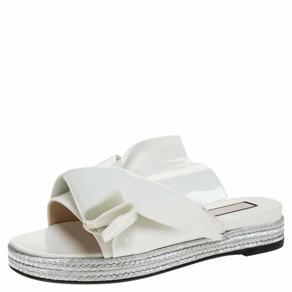 N21 N°21 White Patent Leather Knotted Flat Slides Size 38 Women Flats N21 N°21 White Patent Leather Knotted Flat Slides Size 38 Women Flats -N21shop luxury women n21 used shoes p316316 002