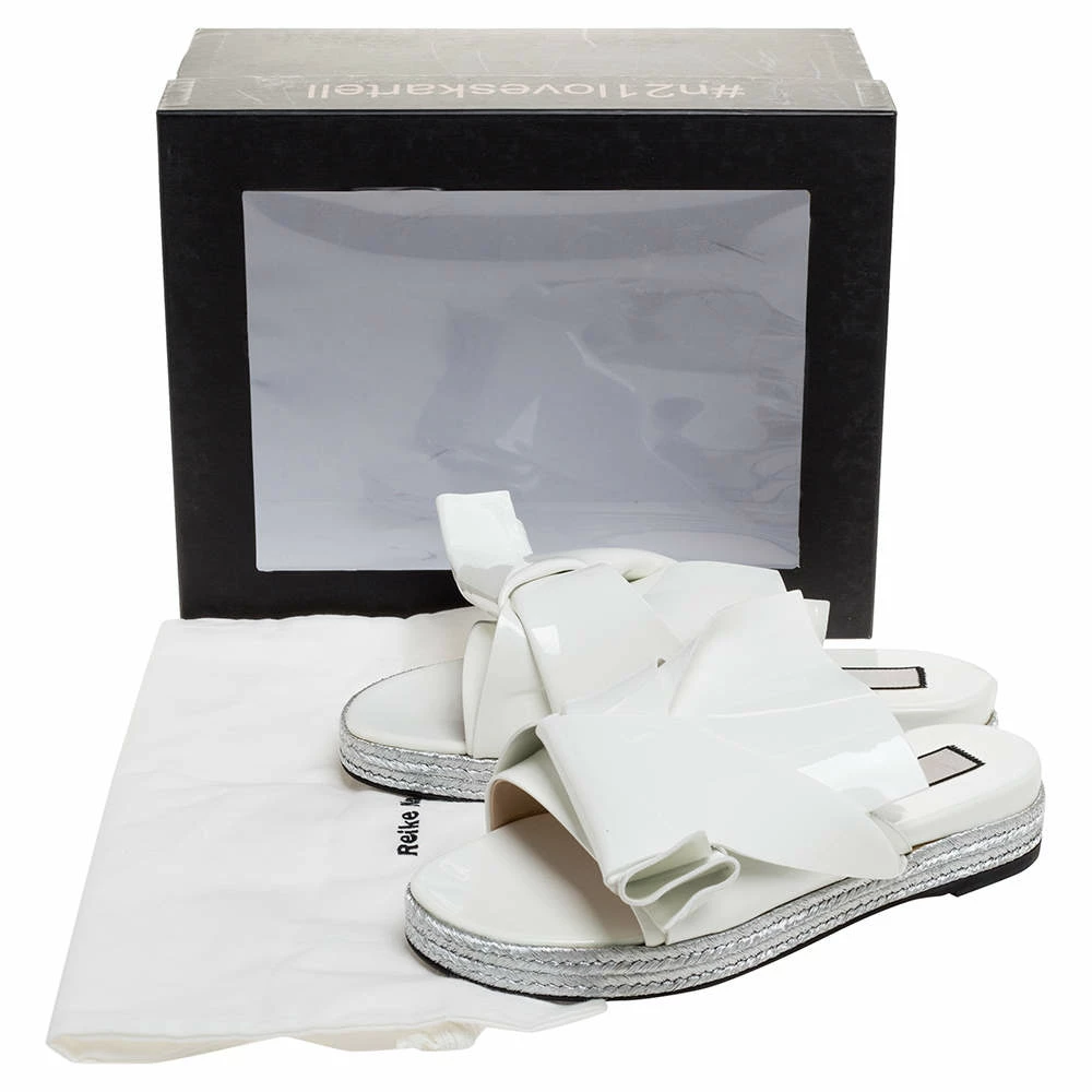 N21 N°21 White Patent Leather Knotted Flat Slides Size 38 Women Flats N21 N°21 White Patent Leather Knotted Flat Slides Size 38 Women Flats -N21shop luxury women n21 used shoes p316316 009