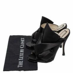 N21 Black Satin Raso Knot Peep Toe Mules Size 39 Women Sandals -N21shop luxury women n21 used shoes p321361 1599018542 008