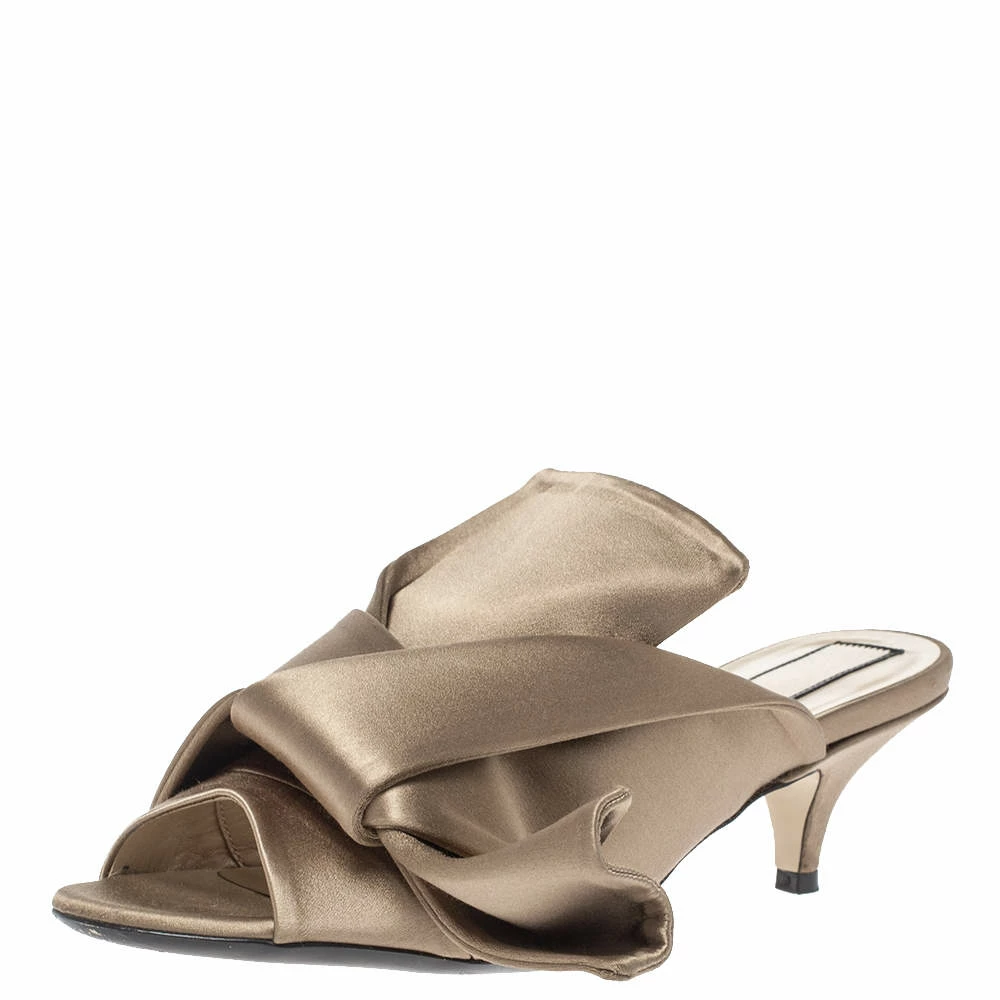 N21 Brown Satin Raso Knot Peep Toe Mules Size 36 Women Sandals N21 Brown Satin Raso Knot Peep Toe Mules Size 36 Women Sandals -N21shop luxury women n21 used shoes p321496 005