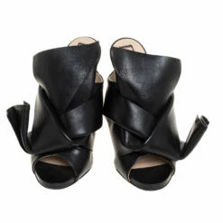 N21 N°21 Black Leather Ronny Pleated Mules Size 38 Women Sandals -N21shop luxury women n21 used shoes p322787 003