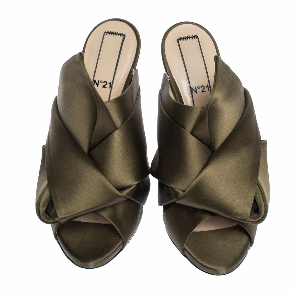 N21 Green Satin Raso Knot Peep Toe Mules Size 38 Women Sandals N21 Green Satin Raso Knot Peep Toe Mules Size 38 Women Sandals -N21shop luxury women n21 used shoes p323922 004
