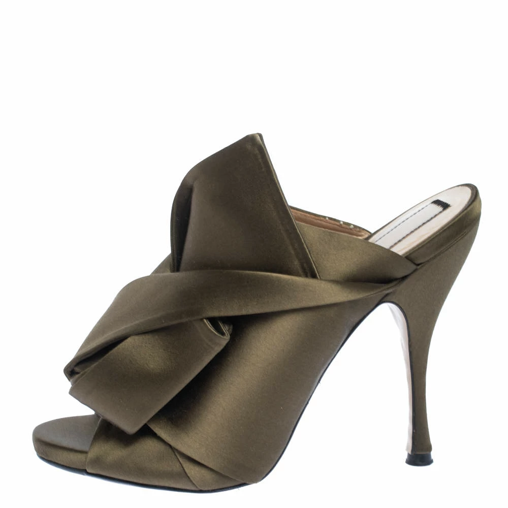 N21 Green Satin Raso Knot Peep Toe Mules Size 38 Women Sandals N21 Green Satin Raso Knot Peep Toe Mules Size 38 Women Sandals -N21shop luxury women n21 used shoes p323922 006