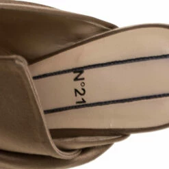 N21 Brown Satin Raso Knot Peep Toe Mules Size 38 Women Sandals -N21shop luxury women n21 used shoes p325243 003