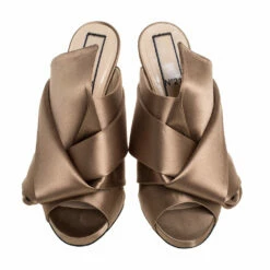 N21 Brown Satin Raso Knot Peep Toe Mules Size 38 Women Sandals -N21shop luxury women n21 used shoes p325243 004