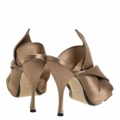 N21 Brown Satin Raso Knot Peep Toe Mules Size 38 Women Sandals -N21shop luxury women n21 used shoes p325243 005