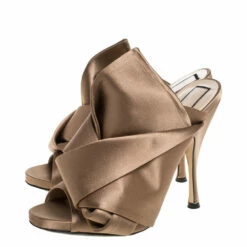 N21 Brown Satin Raso Knot Peep Toe Mules Size 38 Women Sandals -N21shop luxury women n21 used shoes p325243 008