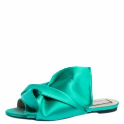 N21 N°21 Green Satin Knot Flat Mules Size 41 Women Flats