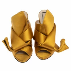 N21 Yellow Satin Raso Knot Peep Toe Mules Size 39 Women Sandals -N21shop luxury women n21 used shoes p326122 003