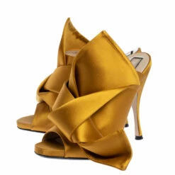 N21 Yellow Satin Raso Knot Peep Toe Mules Size 39 Women Sandals -N21shop luxury women n21 used shoes p326122 009