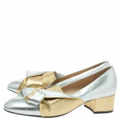 N21 Gold/Silver Foil Leather Knotted Round Toe Pumps Size 37.5 Women 5 N21 Gold/Silver Foil Leather Knotted Round Toe Pumps Size 37.5 Women -N21shop luxury women n21 used shoes p338293 002