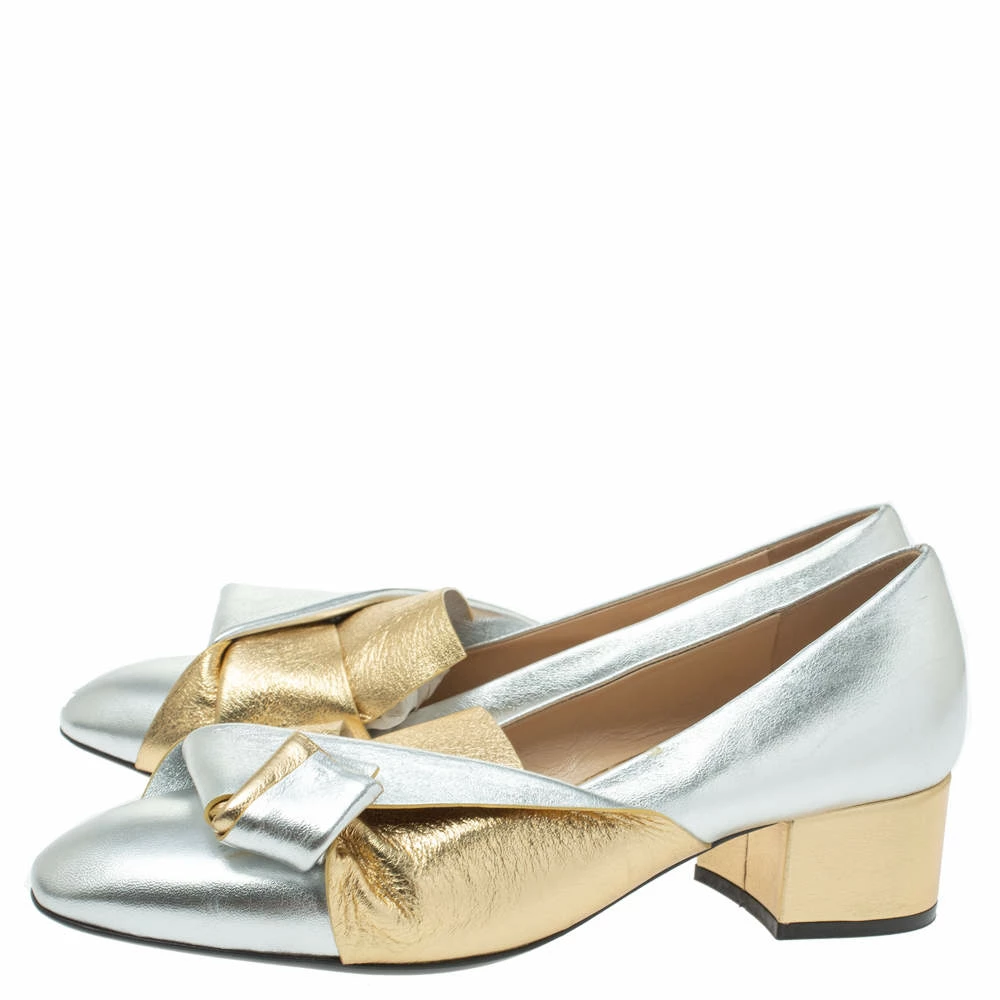 N21 Gold/Silver Foil Leather Knotted Round Toe Pumps Size 37.5 Women N21 Gold/Silver Foil Leather Knotted Round Toe Pumps Size 37.5 Women -N21shop luxury women n21 used shoes p338293 002