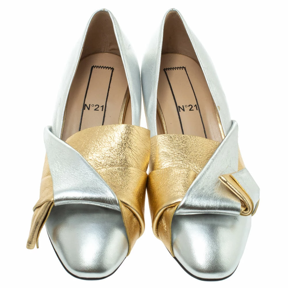 N21 Gold/Silver Foil Leather Knotted Round Toe Pumps Size 37.5 Women N21 Gold/Silver Foil Leather Knotted Round Toe Pumps Size 37.5 Women -N21shop luxury women n21 used shoes p338293 003