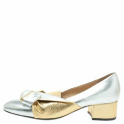 N21 Gold/Silver Foil Leather Knotted Round Toe Pumps Size 37.5 Women 3 N21 Gold/Silver Foil Leather Knotted Round Toe Pumps Size 37.5 Women -N21shop luxury women n21 used shoes p338293 004