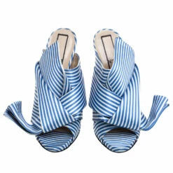 N21 N°21 Light Blue/ White Stripped Satin Bow Mules Sandals Size 40 Women -N21shop luxury women n21 used shoes p348622 001