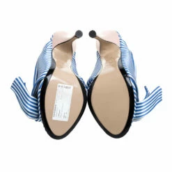 N21 N°21 Light Blue/ White Stripped Satin Bow Mules Sandals Size 40 Women -N21shop luxury women n21 used shoes p348622 003