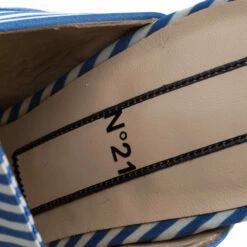 N21 N°21 Light Blue/ White Stripped Satin Bow Mules Sandals Size 40 Women -N21shop luxury women n21 used shoes p348622 005