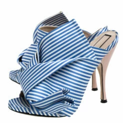 N21 N°21 Light Blue/ White Stripped Satin Bow Mules Sandals Size 40 Women -N21shop luxury women n21 used shoes p348622 006