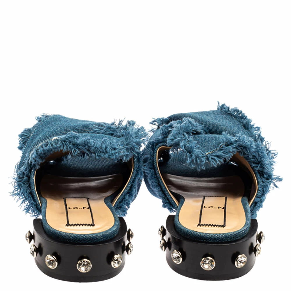 N21 Blue Denim Crystal Embellished Knotted Flat Sandals Size 39 Women N21 Blue Denim Crystal Embellished Knotted Flat Sandals Size 39 Women -N21shop luxury women n21 used shoes p350225 005