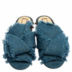 N21 Blue Denim Crystal Embellished Knotted Flat Sandals Size 39 Women 4 N21 Blue Denim Crystal Embellished Knotted Flat Sandals Size 39 Women -N21shop luxury women n21 used shoes p350225 007