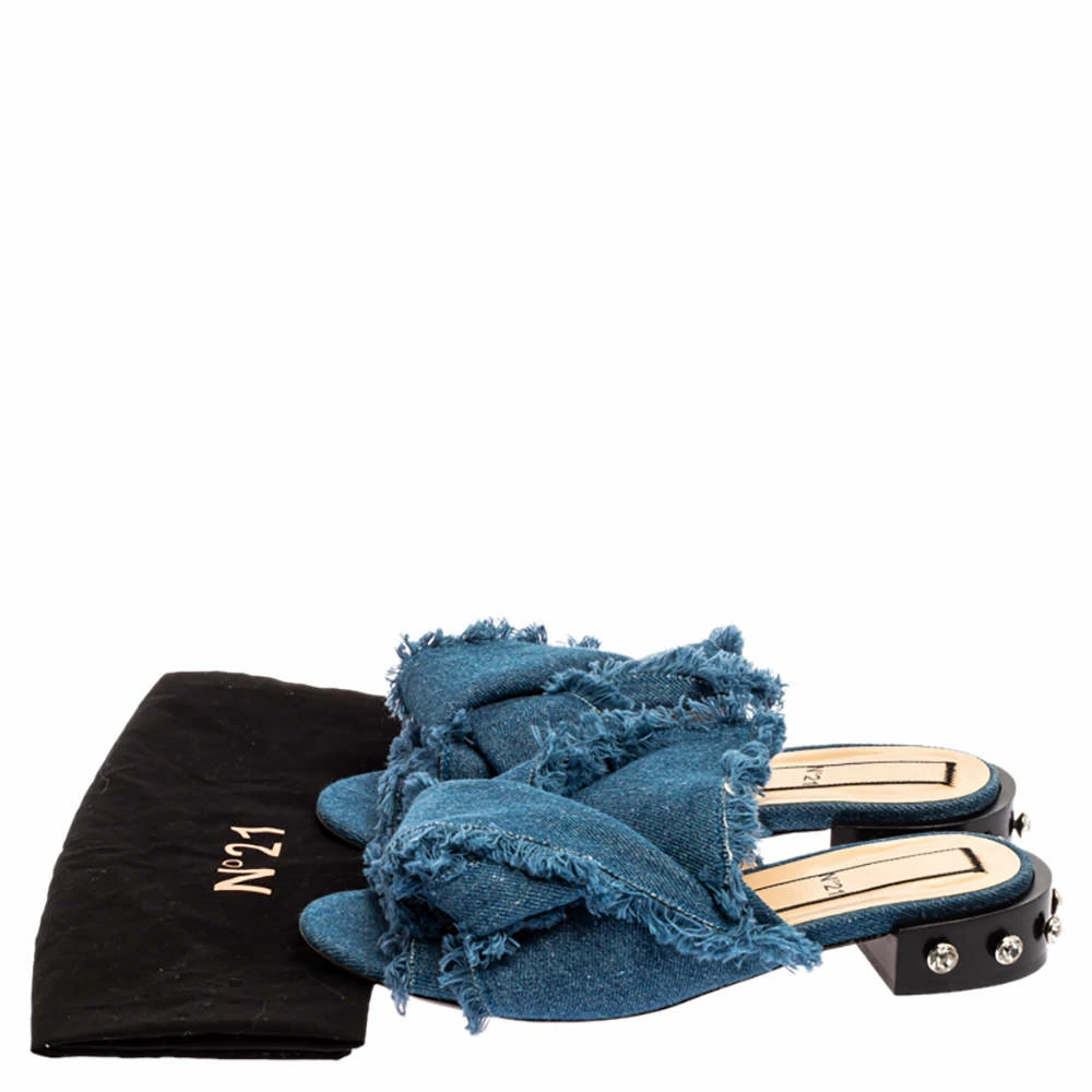 N21 Blue Denim Crystal Embellished Knotted Flat Sandals Size 39 Women N21 Blue Denim Crystal Embellished Knotted Flat Sandals Size 39 Women -N21shop luxury women n21 used shoes p350225 008