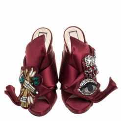N21 Maroon Embellished Satin Knot Mules Sandals Size 36 Women 4 N21 Maroon Embellished Satin Knot Mules Sandals Size 36 Women -N21shop luxury women n21 used shoes p350849 003