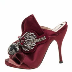 N21 Maroon Embellished Satin Knot Mules Sandals Size 36 Women 3 N21 Maroon Embellished Satin Knot Mules Sandals Size 36 Women -N21shop luxury women n21 used shoes p350849 005
