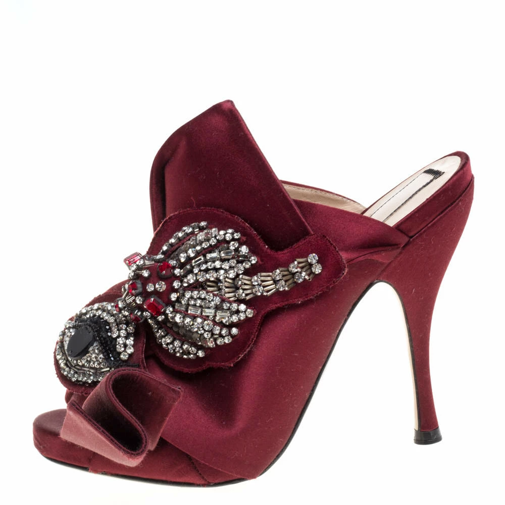 N21 Maroon Embellished Satin Knot Mules Sandals Size 36 Women N21 Maroon Embellished Satin Knot Mules Sandals Size 36 Women -N21shop luxury women n21 used shoes p350849 005