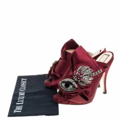 N21 Maroon Embellished Satin Knot Mules Sandals Size 36 Women 9 N21 Maroon Embellished Satin Knot Mules Sandals Size 36 Women -N21shop luxury women n21 used shoes p350849 009