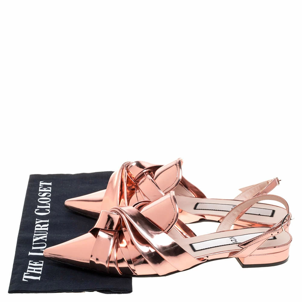 N21 Metallic Bronze Leather Knotted Toe Slingback Flat Sandals Size 40 Women N21 Metallic Bronze Leather Knotted Toe Slingback Flat Sandals Size 40 Women -N21shop luxury women n21 used shoes p355594 001