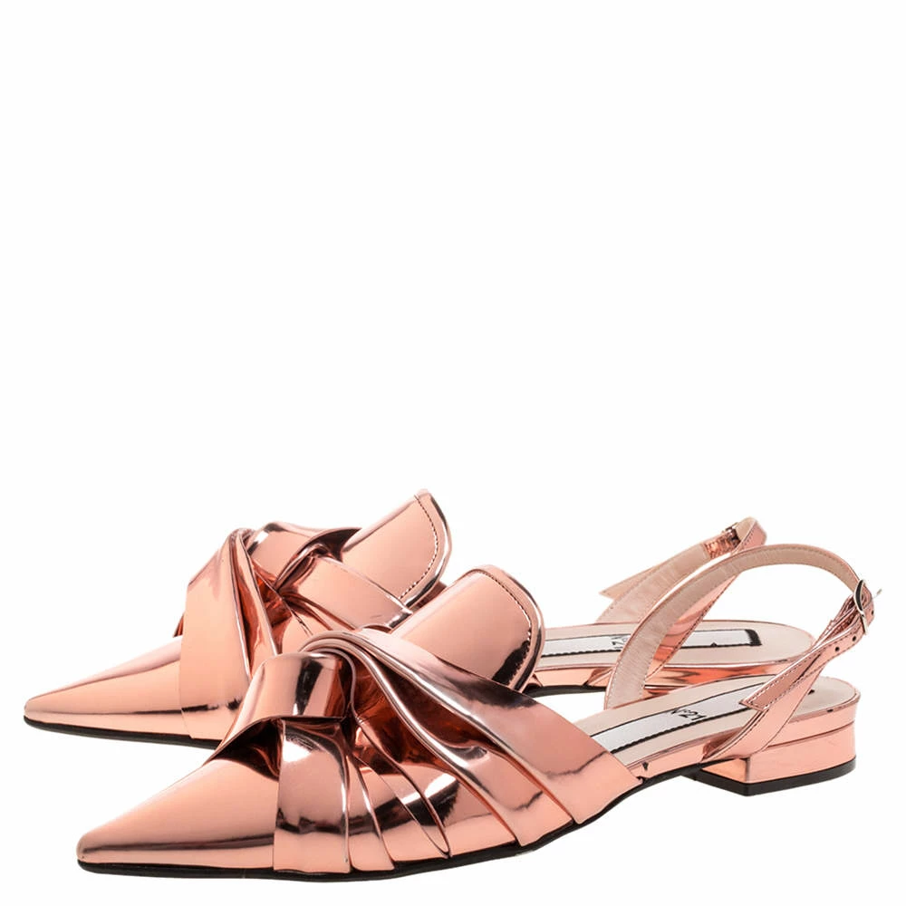 N21 Metallic Bronze Leather Knotted Toe Slingback Flat Sandals Size 40 Women N21 Metallic Bronze Leather Knotted Toe Slingback Flat Sandals Size 40 Women -N21shop luxury women n21 used shoes p355594 002