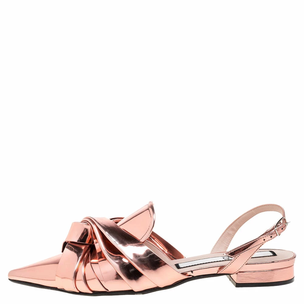 N21 Metallic Bronze Leather Knotted Toe Slingback Flat Sandals Size 40 Women N21 Metallic Bronze Leather Knotted Toe Slingback Flat Sandals Size 40 Women -N21shop luxury women n21 used shoes p355594 003