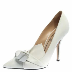 N21 White Leather Knot Pointed Toe Pumps Size 38.5 Women