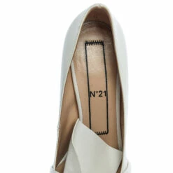 N21 White Leather Knot Pointed Toe Pumps Size 38.5 Women -N21shop luxury women n21 used shoes p357171 003