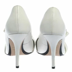 N21 White Leather Knot Pointed Toe Pumps Size 38.5 Women -N21shop luxury women n21 used shoes p357171 005