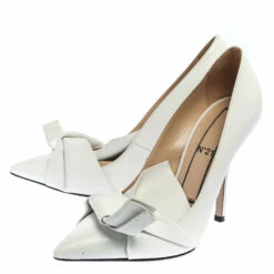 N21 White Leather Knot Pointed Toe Pumps Size 38.5 Women -N21shop luxury women n21 used shoes p357171 006