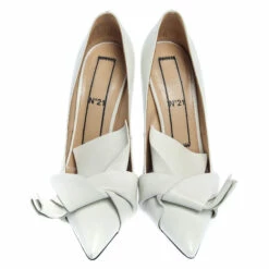 N21 White Leather Knot Pointed Toe Pumps Size 38.5 Women -N21shop luxury women n21 used shoes p357171 007
