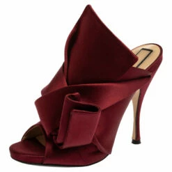 N21 Burgundy Satin Knot Open Toe Sandals Size 39 Women
