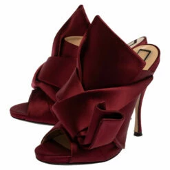N21 Burgundy Satin Knot Open Toe Sandals Size 39 Women 5 N21 Burgundy Satin Knot Open Toe Sandals Size 39 Women -N21shop luxury women n21 used shoes p359925 006