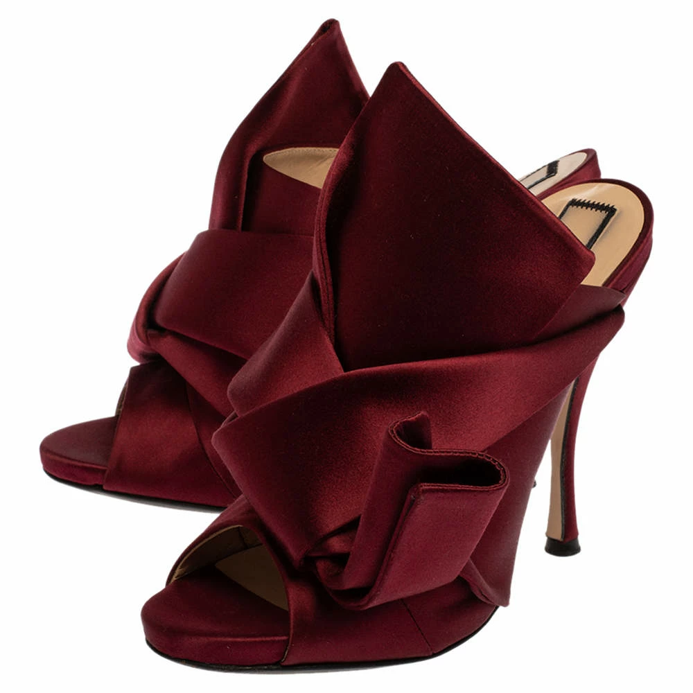 N21 Burgundy Satin Knot Open Toe Sandals Size 39 Women N21 Burgundy Satin Knot Open Toe Sandals Size 39 Women -N21shop luxury women n21 used shoes p359925 006