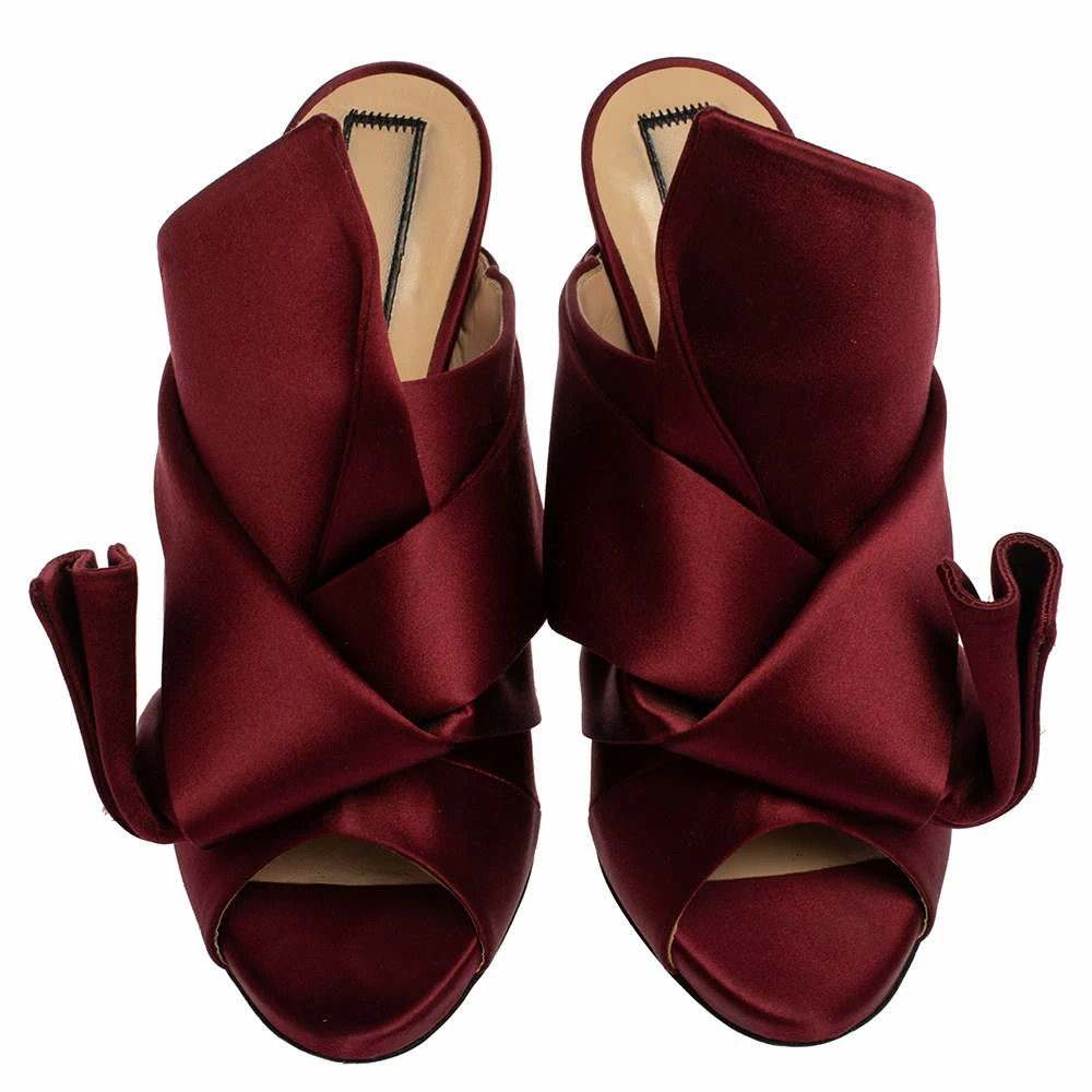 N21 Burgundy Satin Knot Open Toe Sandals Size 39 Women N21 Burgundy Satin Knot Open Toe Sandals Size 39 Women -N21shop luxury women n21 used shoes p359925 008