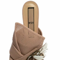 N21 Powder Pink Perforated Leather Knot Embellished Mules Size 38 Women Sandals -N21shop luxury women n21 used shoes p360279 004