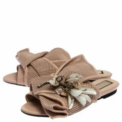 N21 Powder Pink Perforated Leather Knot Embellished Mules Size 38 Women Sandals -N21shop luxury women n21 used shoes p360279 006
