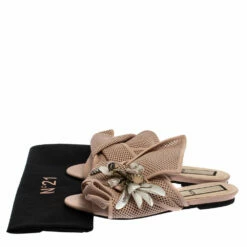 N21 Powder Pink Perforated Leather Knot Embellished Mules Size 38 Women Sandals -N21shop luxury women n21 used shoes p360279 007