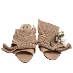 N21 Powder Pink Perforated Leather Knot Embellished Mules Size 38 Women Sandals -N21shop luxury women n21 used shoes p360279 008