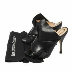 N21 Black Leather Ronny Pleated Mule Sandals Size 38 Women -N21shop luxury women n21 used shoes p360282 001