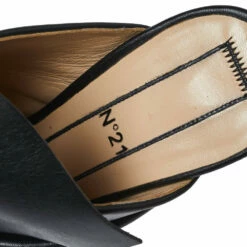 N21 Black Leather Ronny Pleated Mule Sandals Size 38 Women -N21shop luxury women n21 used shoes p360282 007